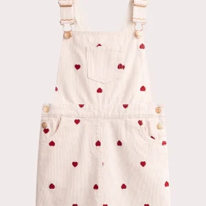 Robe écru en velours côté avec cœurs brodés pour fille