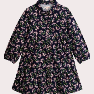 Robe marine en velour cotelé imprimé fleuri pour fille