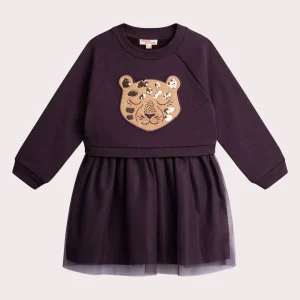 Robe sweat violette avec tulle pour fille
