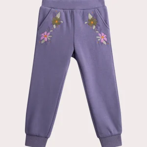 Pantalon chaud violet broderies fleuries pour fille