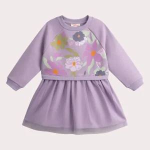 Robe sweat avec tulle animation fleur voilet pour fille