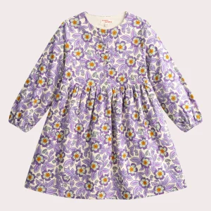 Robe en velours côtelé imprimé violet fleuri pour fille