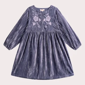 Robe violette en velours avec broderies pour fille