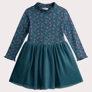 Robe verte jupon en tulle plissé pour fille