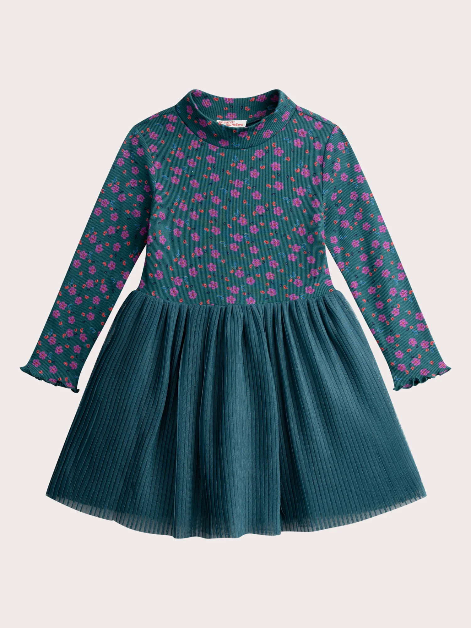 Robe verte jupon en tulle plissé pour fille