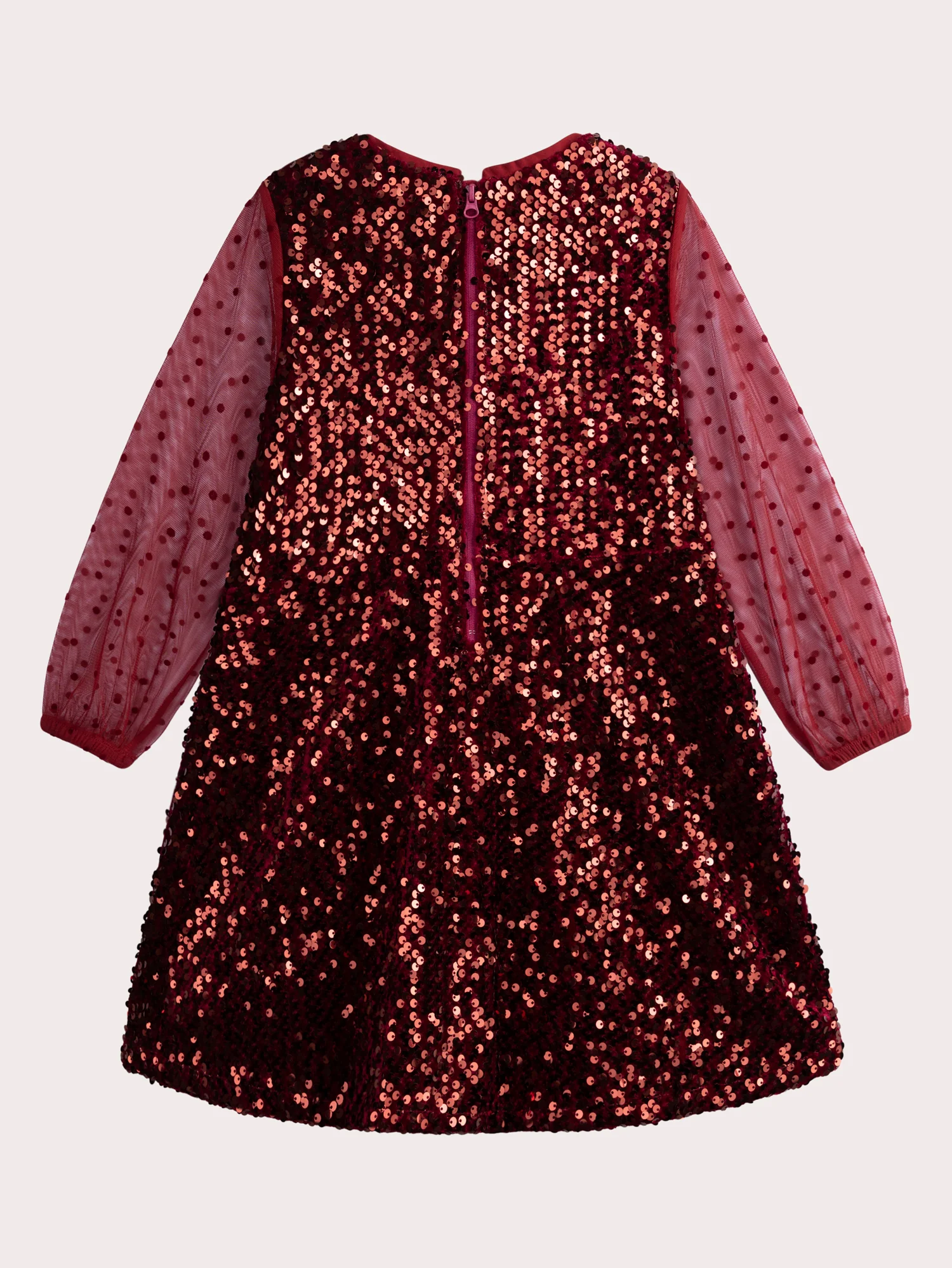 Robe à sequins bordeaux avec manches organza pour fille – Image 4
