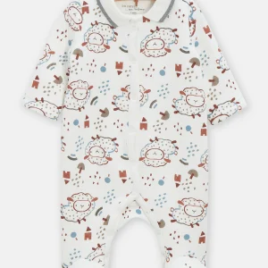 Grenouillère écrue à imprimée fleuri pour bébé garçon