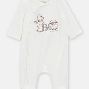 Grenouillère écrue en velours à imprimé fantaisie