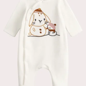 Grenouillère écrue animée en velours