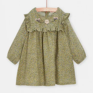Robe kaki à imprimé fleuri pour bébé fille