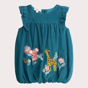 Robe turquoise foncé en velours pour bébé fille
