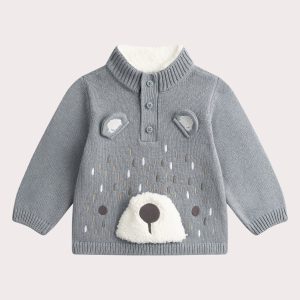 Pull bleu à animation ours pour bébé garçon