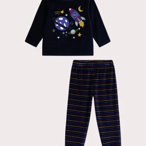 Pyjama phosphorescent en velours animation spaciale pour garçon