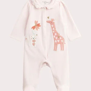 Grenouillere rose pale à animation animale pour bébé fille