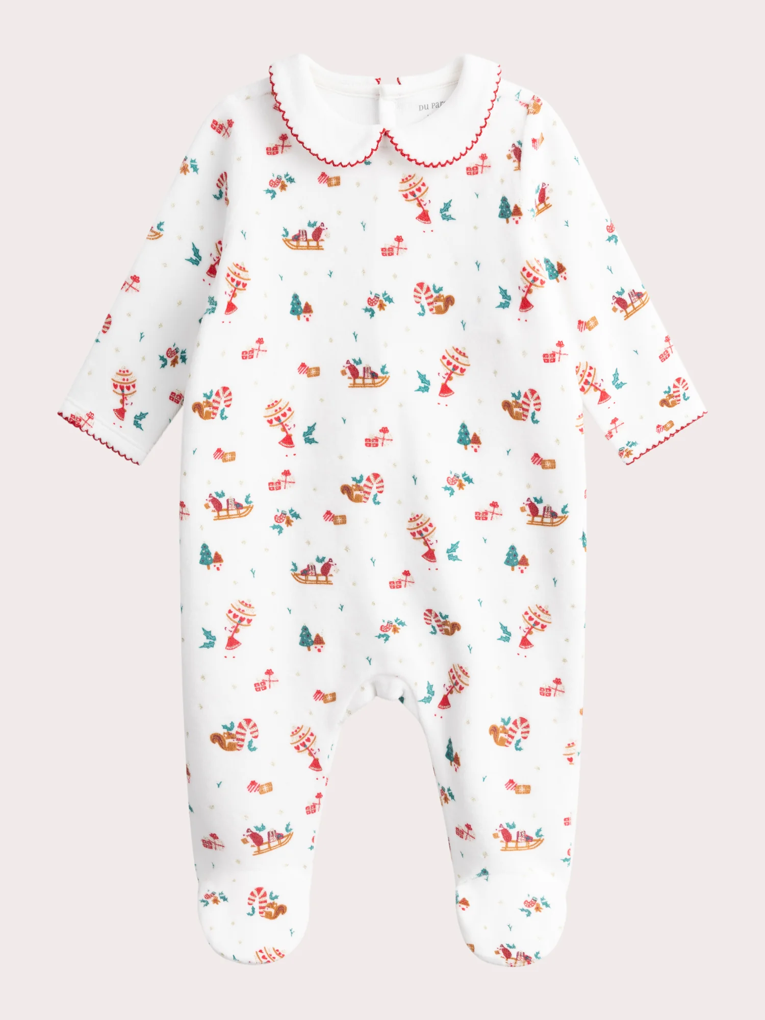 Grenouillere en velours theme Noël pour bébé fille