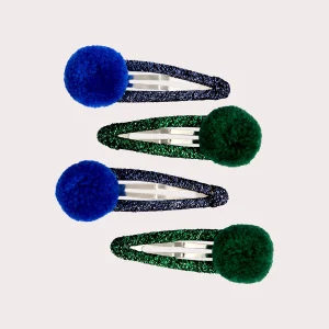 Lot de 4 barrettes à pompons pour fille