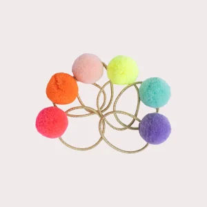 Lot de 6 élastiques à pompons multicolores pour fille