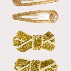 Lot de 4 barrettes dorées festives pour filles