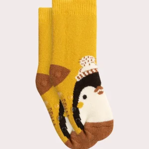 Chaussettes chaudes jaunes motif pingouin pour bébé garçon