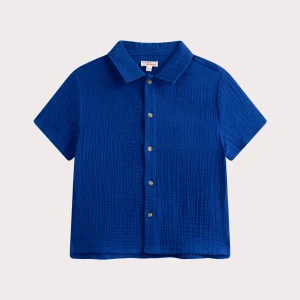 Chemise bleue oversize en gaze de coton