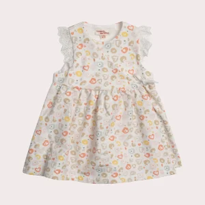 Robe naissance écrue imprimé léopard