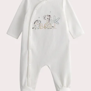 Grenouillère écrue en velours avec animation brodée