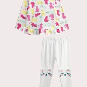 Pyjama écru chat pour enfant fille