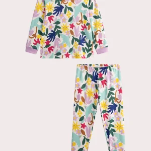 Pyjama écru imprimé fleur pour enfant fille