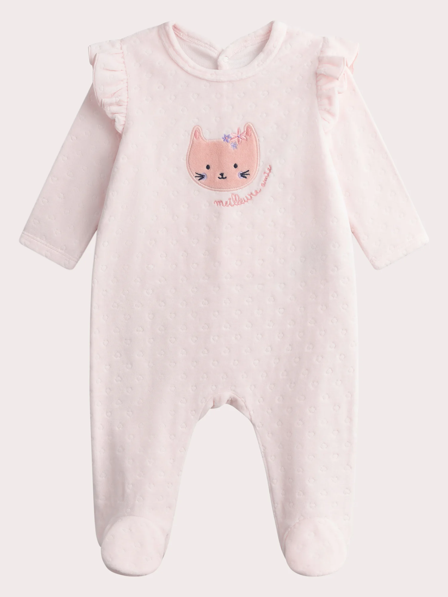 Grenouillere en velours rose pour bébé fille