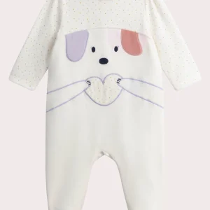 Grenouillere en velours écru pour bébé fille