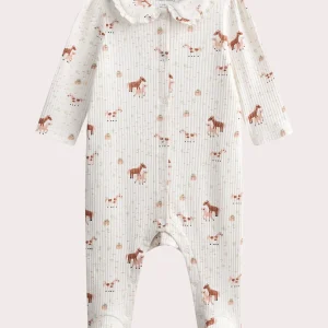 Grenouillere écru à motifs pour bébé fille