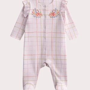 Grenouillere rose à carreaux pour bébé fille