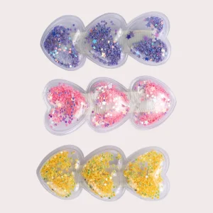 Lot de 3 barrettes cœurs pailletés pour fille