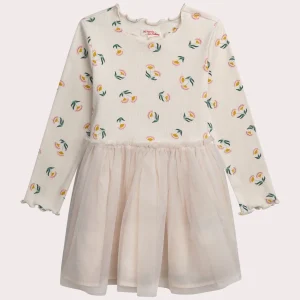 Robe écrue en côte et tulle