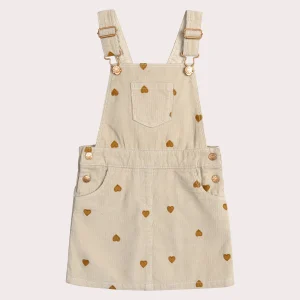 Robe salopette en velours milleraies imprimée cœur