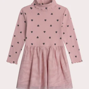 Robe rose bi-matière imprimé cœurs