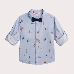 Chemise bleue avec nœud papillon amovible