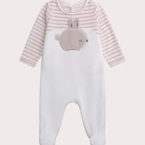 Grenouillère de naissance blanche motif lapin pour bébé fille