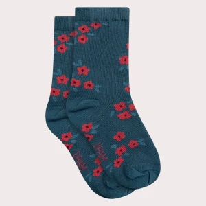 Chaussettes bleues fleuries pour fille