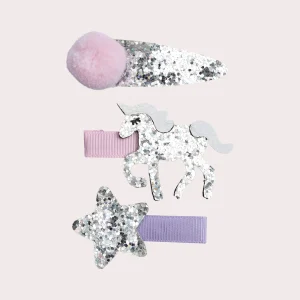 Lot de 3 barrettes étoile, pompon et licorne pour fille