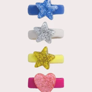 Lot de 4 petits élastiques cœurs et étoiles multicolores pour fille