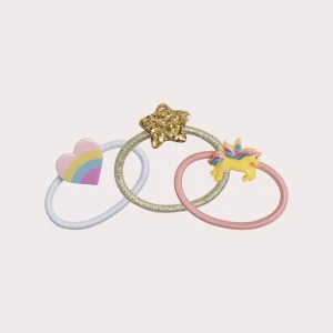 Lot de 3 élastiques cœur, étoile et licorne pour fille
