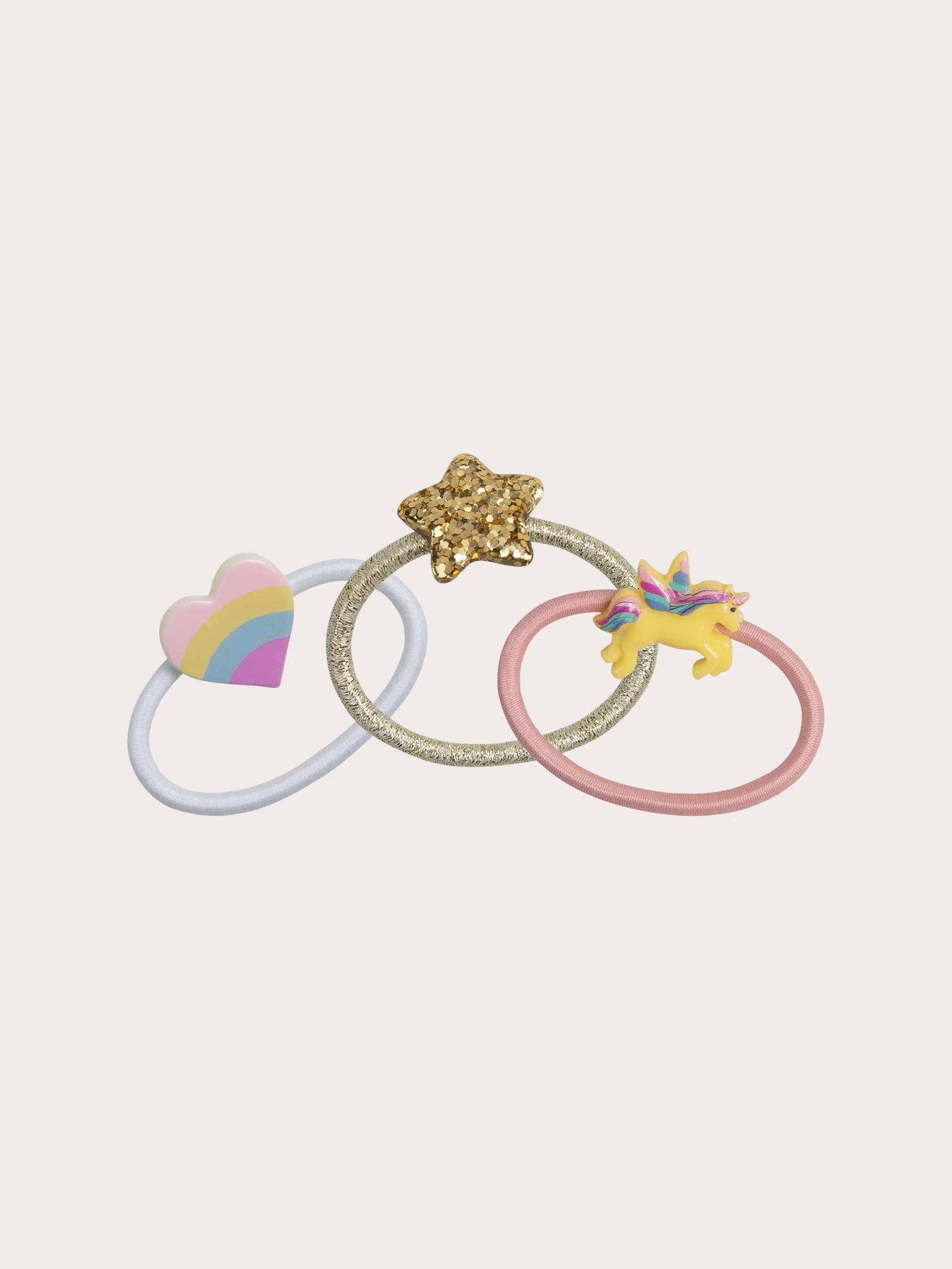 Lot de 3 élastiques cœur, étoile et licorne pour fille