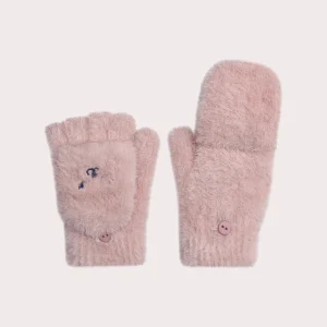 Moufles-mitaines en fausse fourrure rose pour fille
