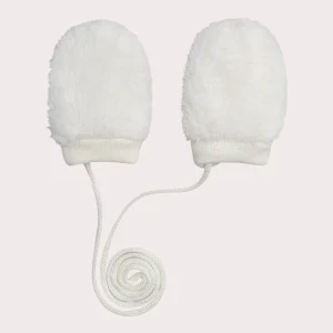 Moufles en fausse fourrure écrue pour bébé