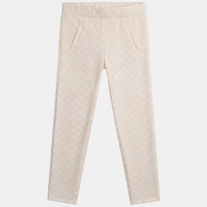 Pantalon doublé chaud à damier rose et écru pour fille