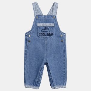 Salopette bleu bicolore motif pomme pour bébé garçon