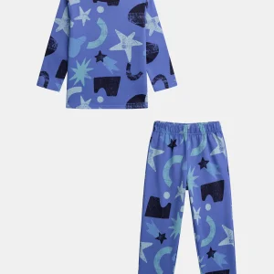 Pyjama phosphorescent bleu nattier imprimé spatial pour garçon