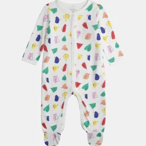 Grenouillère écrue imprimé all-over oiseaux pour bébé Fille