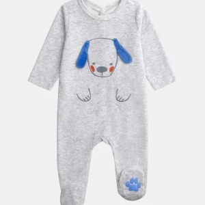 Grenouillère grise chiné à motif chien pour bébé garçon